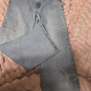 PacSun Light Blue Flare Jeans with Butterfly Details